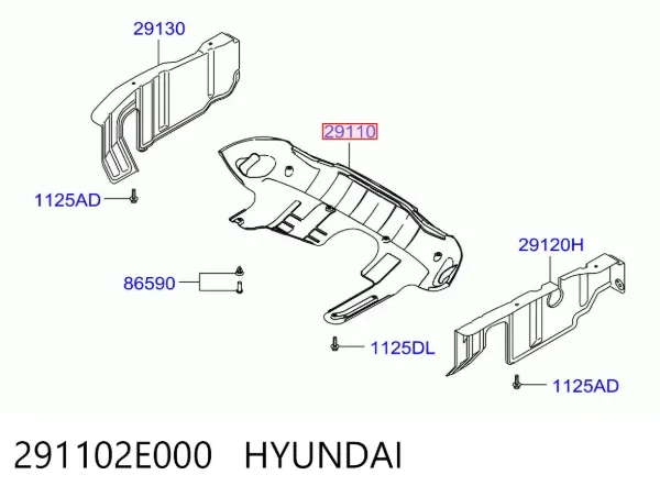 Protección delantera del motor 291102E000 Hyundai/Kia