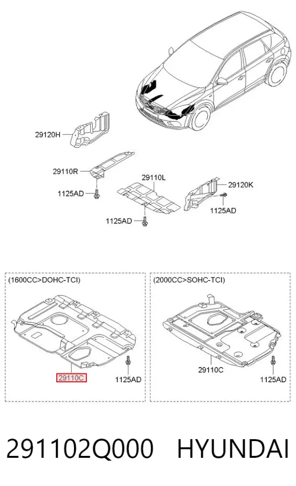 Protección motor / empotramiento 291102Q000 Hyundai/Kia