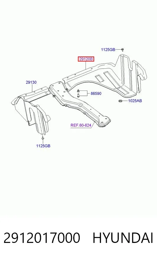 Protección derecha del motor 2912017000 Hyundai/Kia
