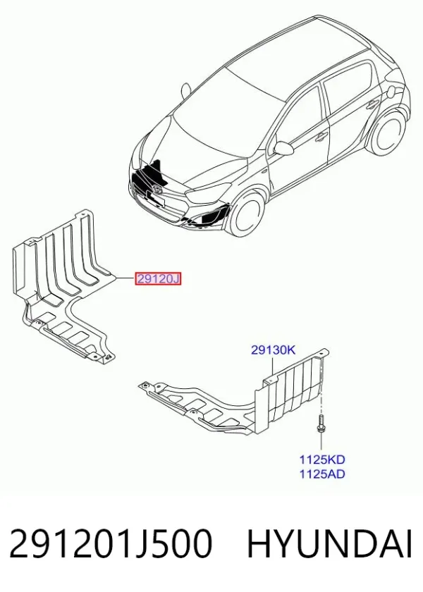 Protección derecha del motor 291201J500 Hyundai/Kia