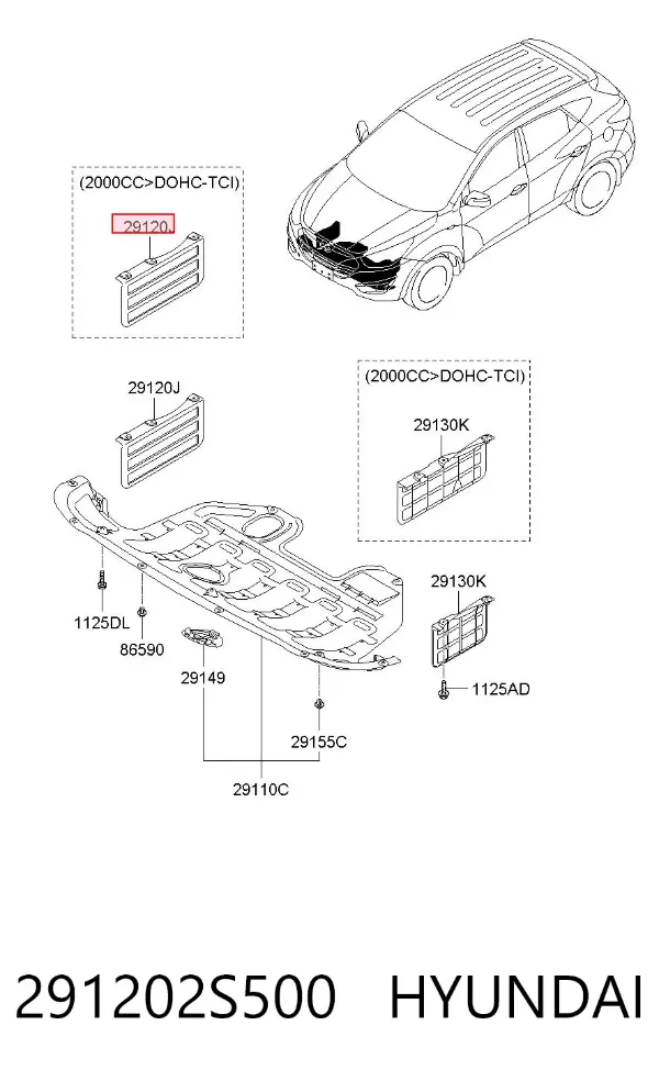 Protección derecha del motor 291202S500 Hyundai/Kia