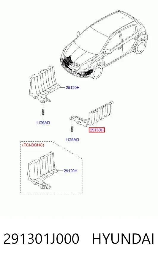 Protección izquierda del motor 291301J000 Hyundai/Kia