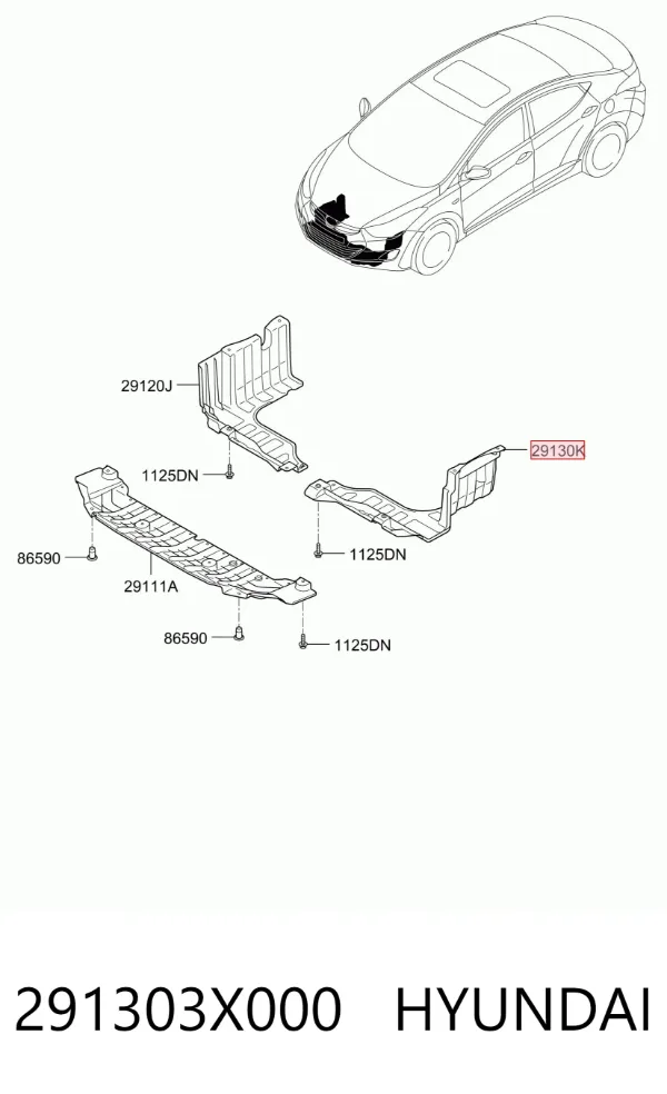 Protección izquierda del motor 291303X000 Hyundai/Kia
