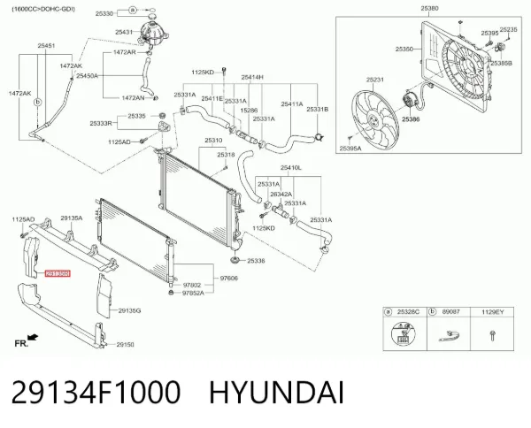 Deflector de aire del radiador derecho 29134F1000 Hyundai/Kia