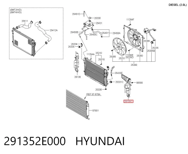 Deflector de aire del radiador izquierdo 291352E000 Hyundai/Kia