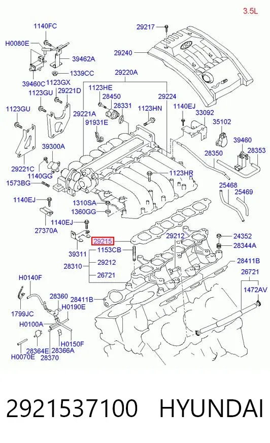 Junta superior del colector de admisión 2921537100 Hyundai/Kia