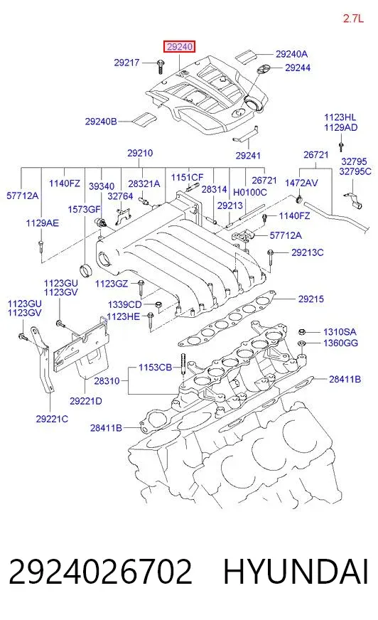 Tapa motor 2924026702 Hyundai/Kia