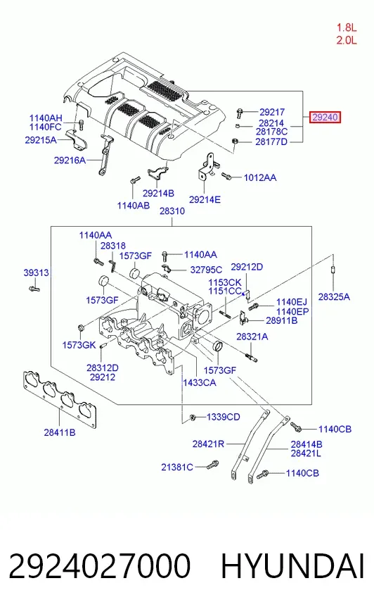 Tapa motor 2924027000 Hyundai/Kia