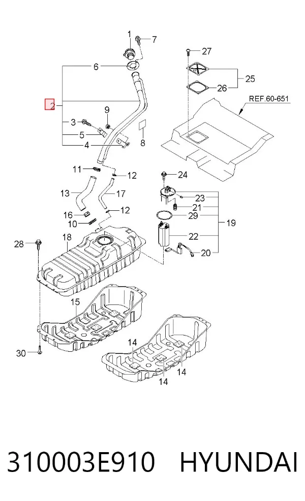 Boca de llenado del depósito de combustible 310003E910 Hyundai/Kia