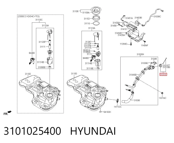 Tapa de depósito de combustible 3101025400 Hyundai/Kia
