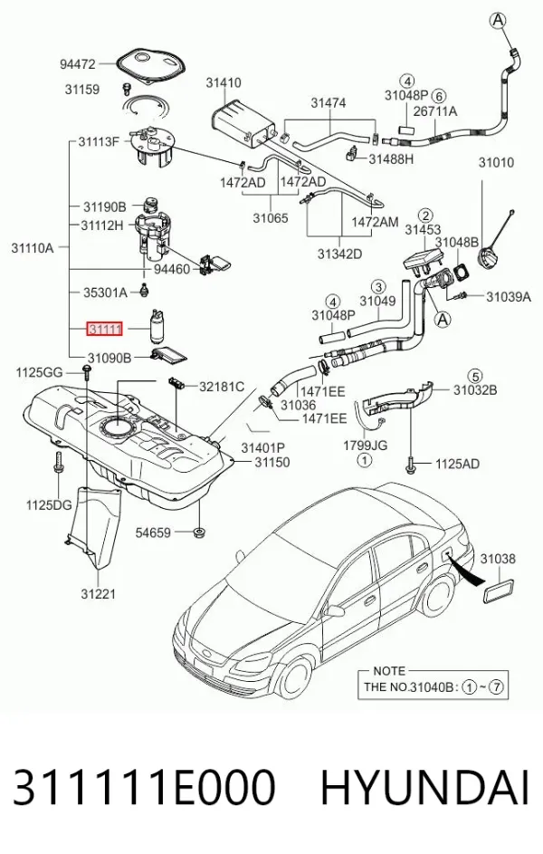 Unidad de alimentación de combustible 311111E000 Hyundai/Kia