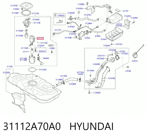 Filtro de combustible 31112A70A0 Hyundai/Kia