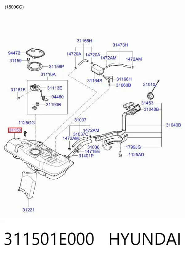 Depósito de gasolina 311501E000 Hyundai/Kia