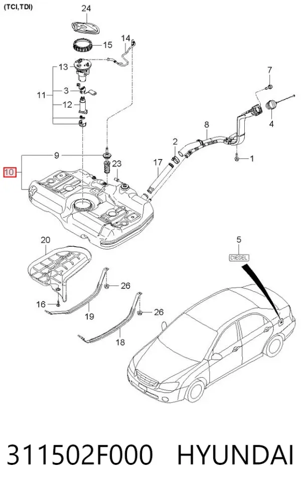 Depósito de gasolina 311502F000 Hyundai/Kia