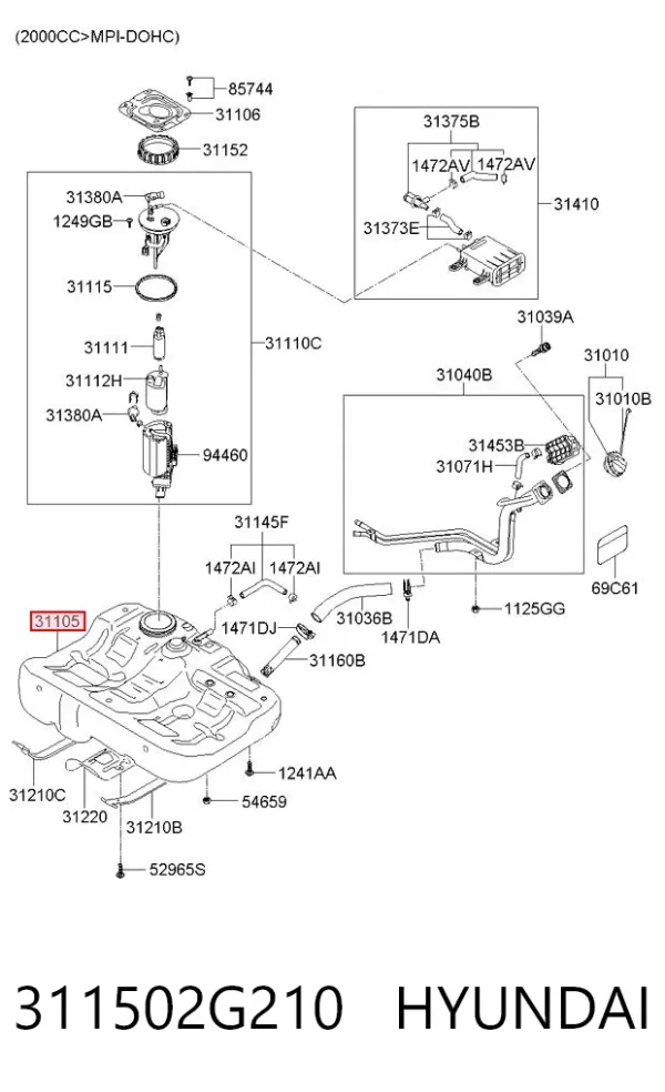 Depósito de gasolina 311502G210 Hyundai/Kia
