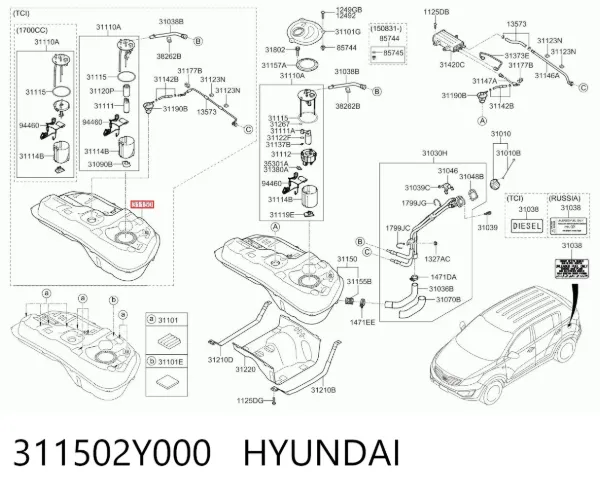 Depósito de gasolina 311502Y000 Hyundai/Kia