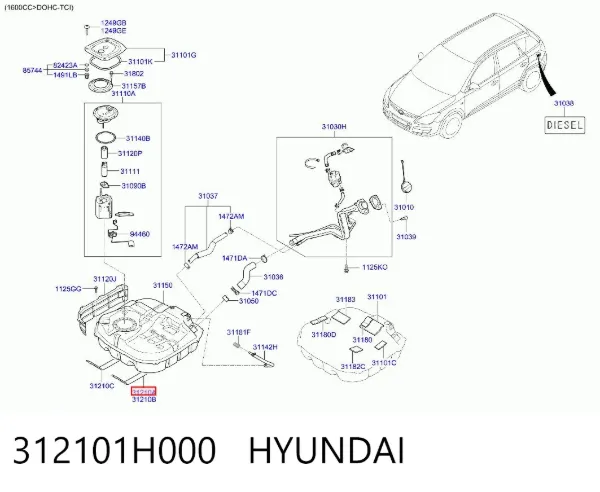 Soporte del tanque de combustible 312101H000 Hyundai/Kia