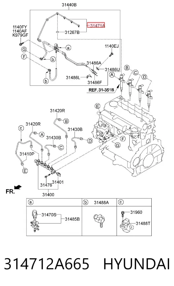 Tubería de retorno de combustible de los inyectores 314712A665 Hyundai/Kia