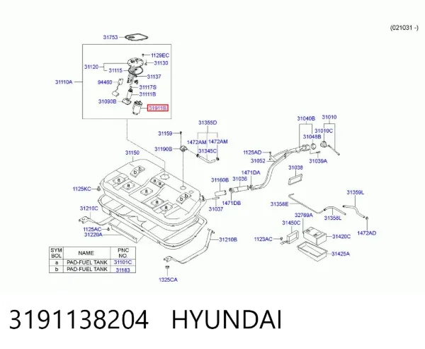 Filtro de combustible 3191138204 Hyundai/Kia