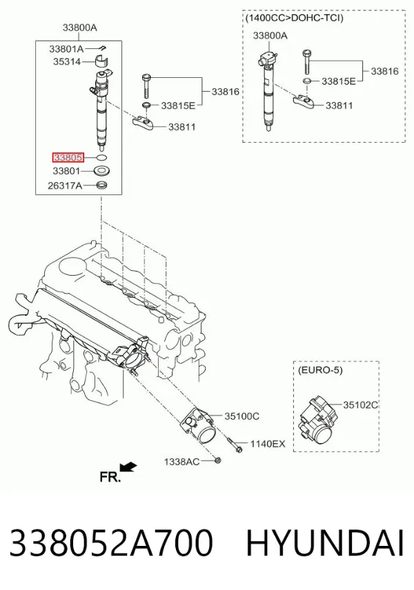 Junta de inyectores 338052A700 Hyundai/Kia