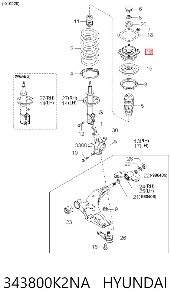 Soporte del amortiguador delantero 343800K2NA Hyundai/Kia