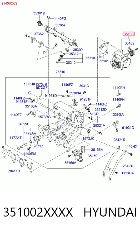 Cuerpo de mariposa 351002XXXX Hyundai/Kia