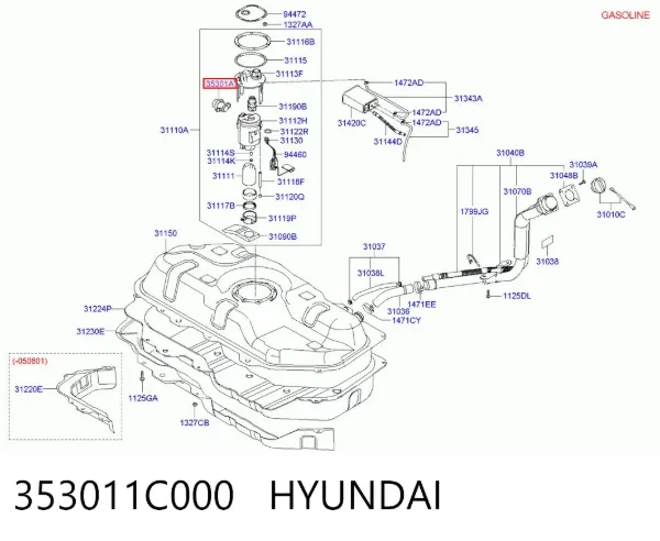 Regulador de presión de combustible del módulo de la bomba en el tanque 353011C000 Hyundai/Kia
