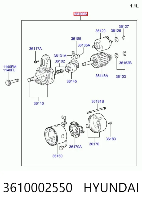 Motor de arranque 3610002550 Hyundai/Kia