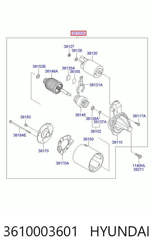 Motor de arranque 3610003601 Hyundai/Kia