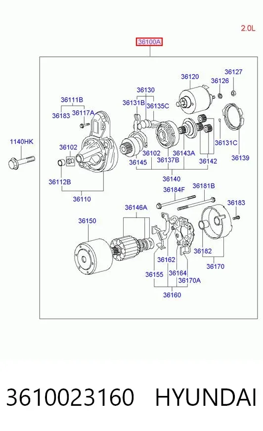 Motor de arranque 3610023160 Hyundai/Kia