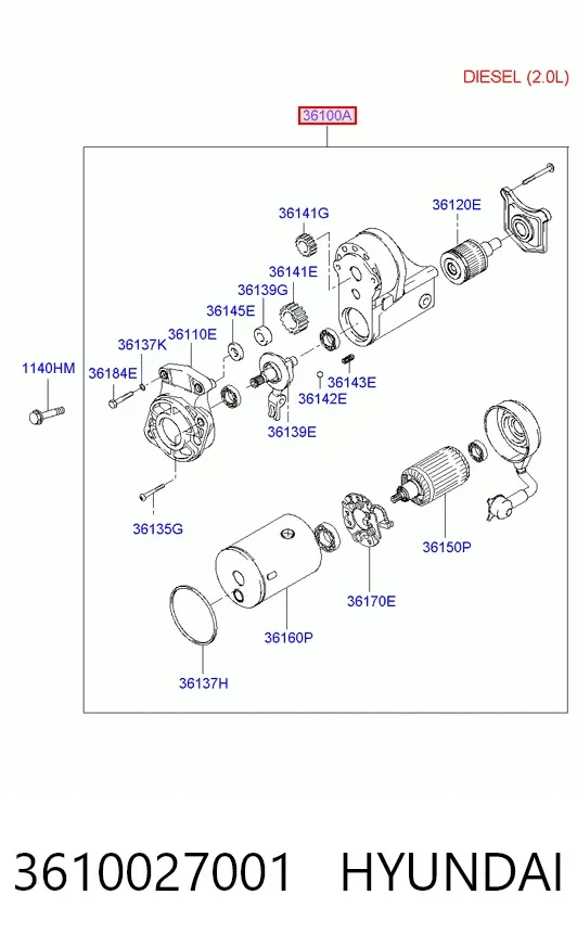 Motor de arranque 3610027001 Hyundai/Kia