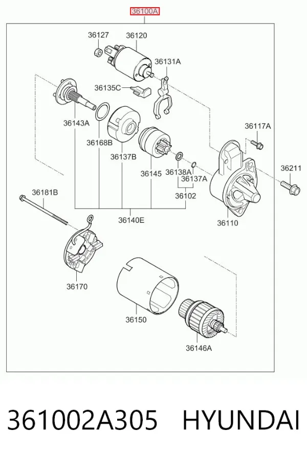 Motor de arranque 361002A305 Hyundai/Kia