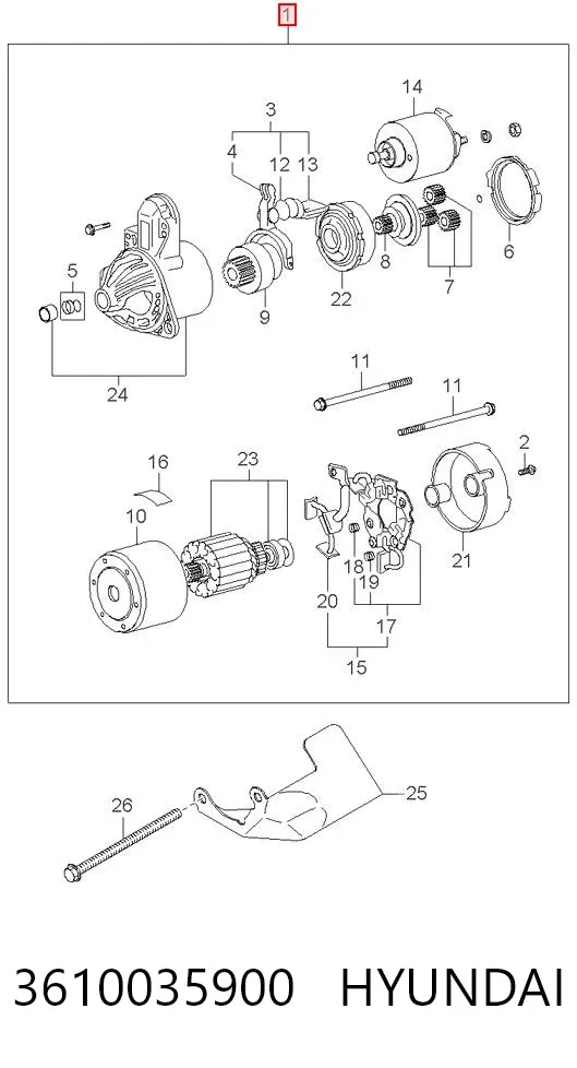 Motor de arranque 3610035900 Hyundai/Kia