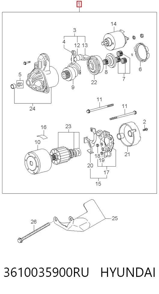 Motor de arranque 3610035900RU Hyundai/Kia