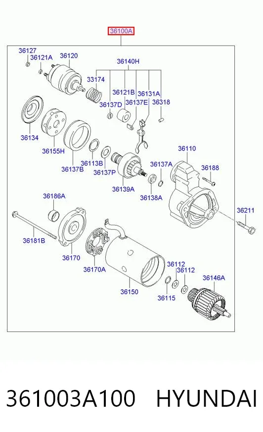 Motor de arranque 361003A100 Hyundai/Kia
