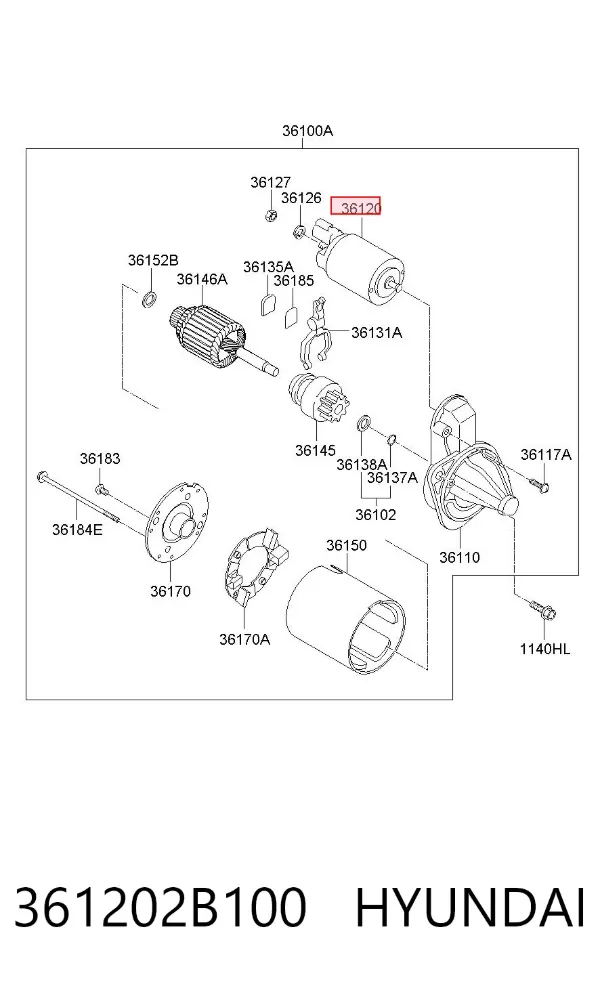 Solenoide de arranque 361202B100 Hyundai/Kia