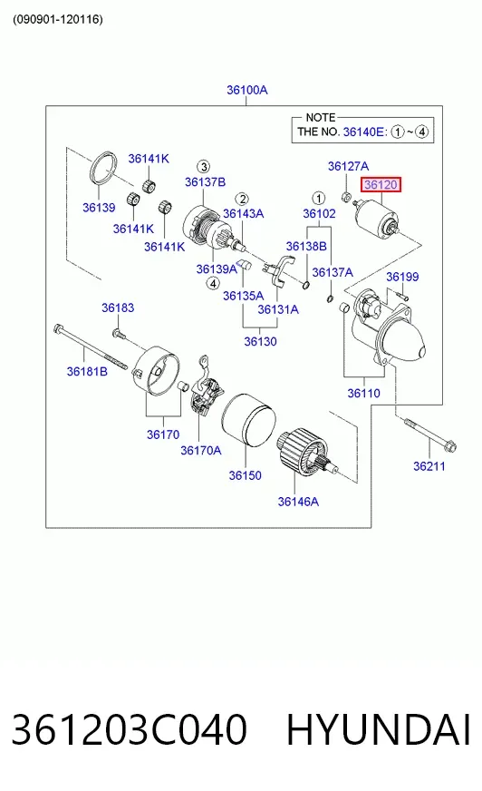 Solenoide de arranque 361203C040 Hyundai/Kia