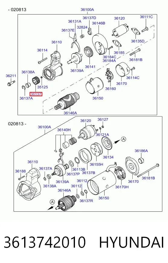 Piñón de arranque 3613742010 Hyundai/Kia