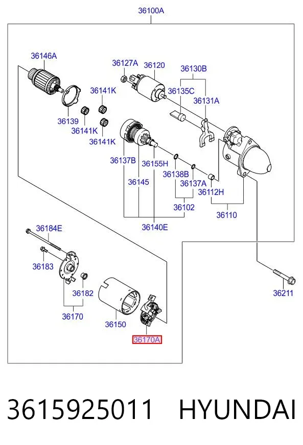Portaescobillas motor de arranque 3615925011 Hyundai/Kia