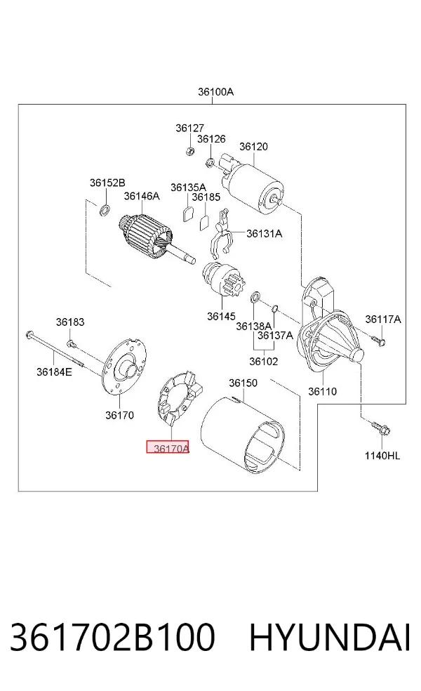 Portaescobillas motor de arranque 361702B100 Hyundai/Kia