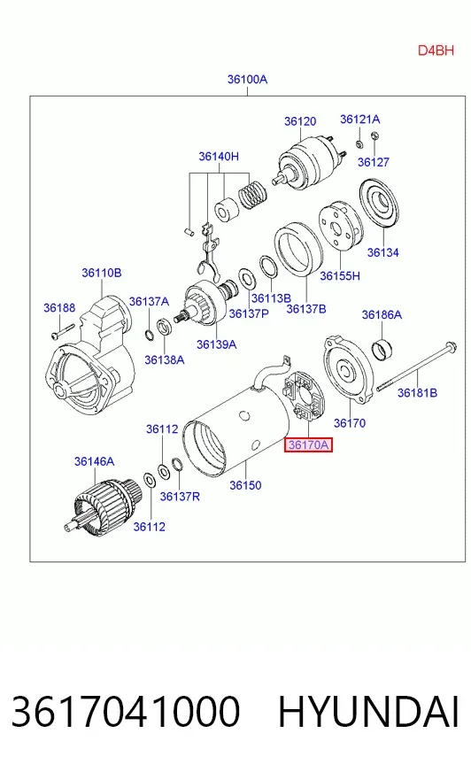 Portaescobillas motor de arranque 3617041000 Hyundai/Kia