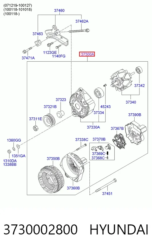 Alternador 3730002800 Hyundai/Kia