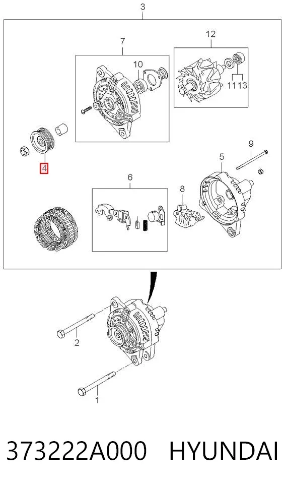 Polea alternador 373222A000 Hyundai/Kia