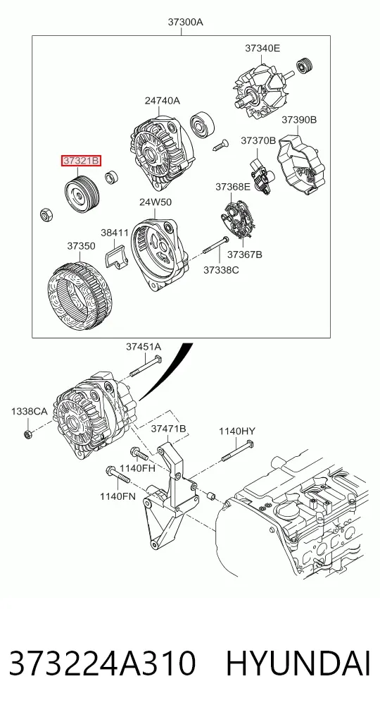 Polea alternador 373224A310 Hyundai/Kia