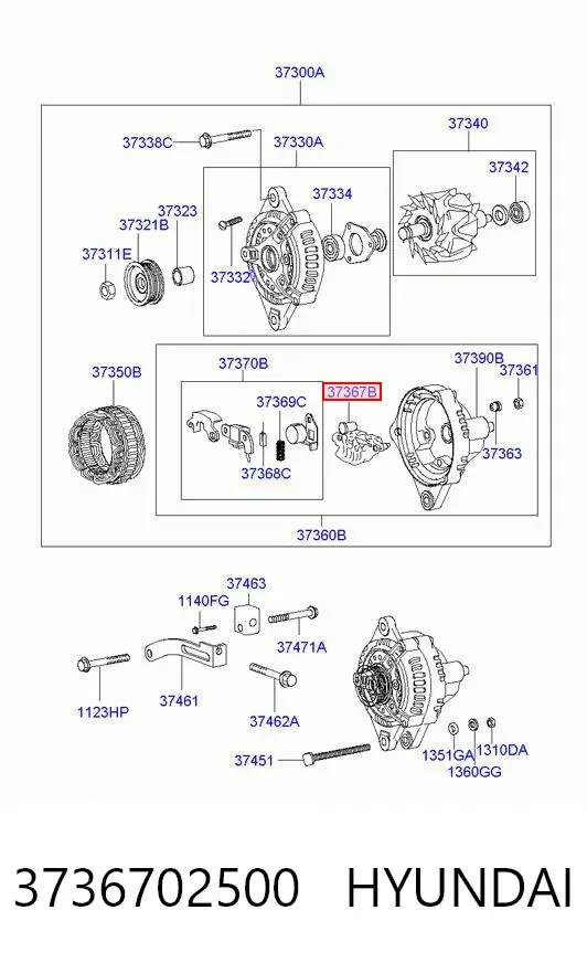 Puente de diodos, alternador 3736702500 Hyundai/Kia