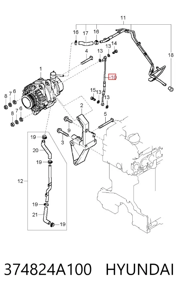 Manguera del servofreno 374824A100 Hyundai/Kia