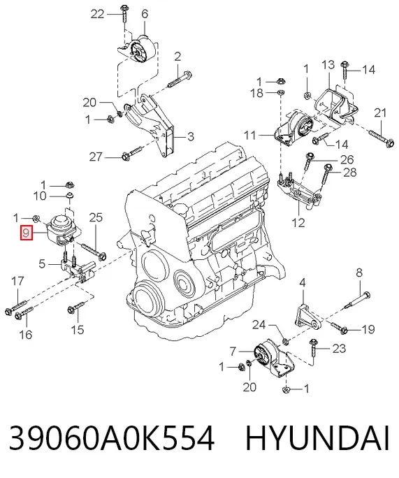 Soporte de motor derecho 39060A0K554 Hyundai/Kia