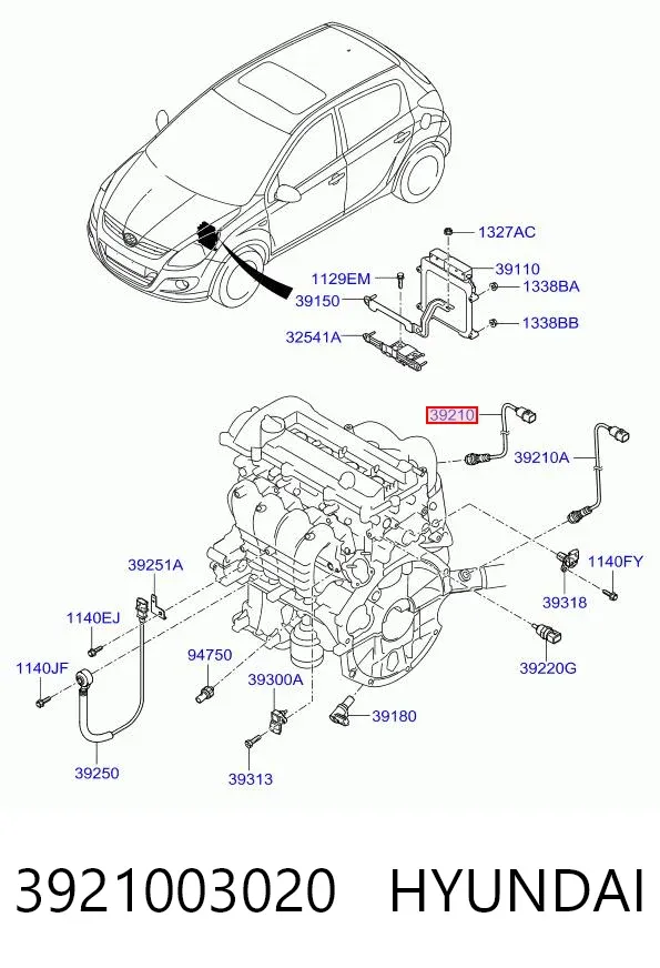 Sonda lambda de oxígeno posterior al catalizador 3921003020 Hyundai/Kia
