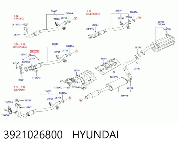 Sonda lambda de oxígeno posterior al catalizador 3921026800 Hyundai/Kia