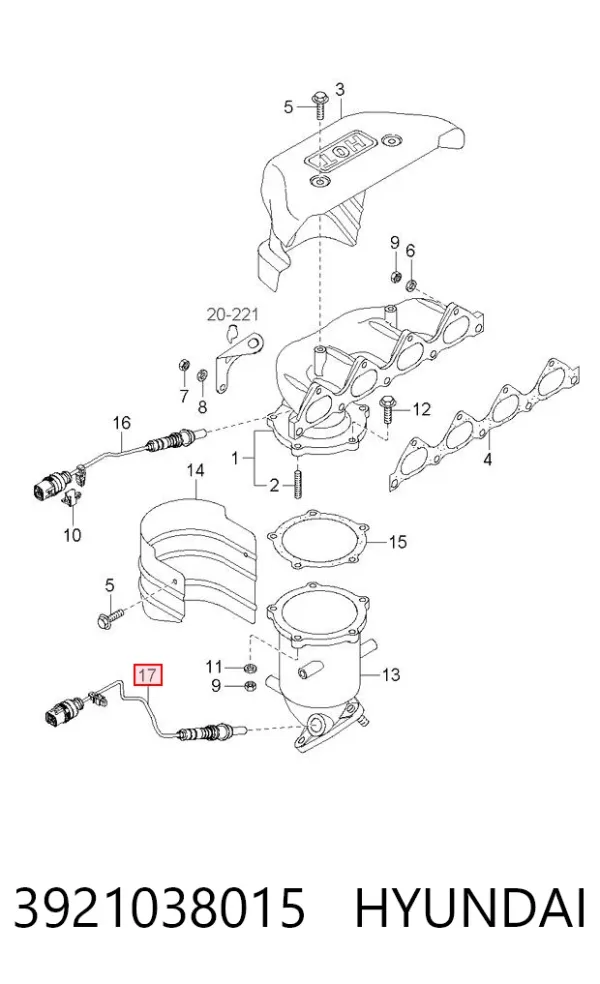 Sonda lambda de oxígeno posterior al catalizador 3921038015 Hyundai/Kia